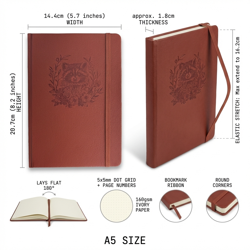 A5 Embossed Raccoon Dot Grid J - Notebook Dotted A5 บทวิจารณ์และราคา