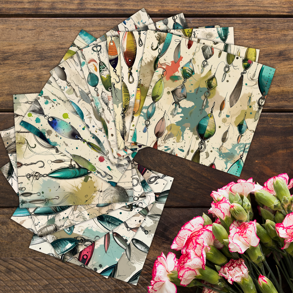 12pcs Vintage Fishing Lure Pat - Cardstock Paper Pack บทวิจารณ์และราคา