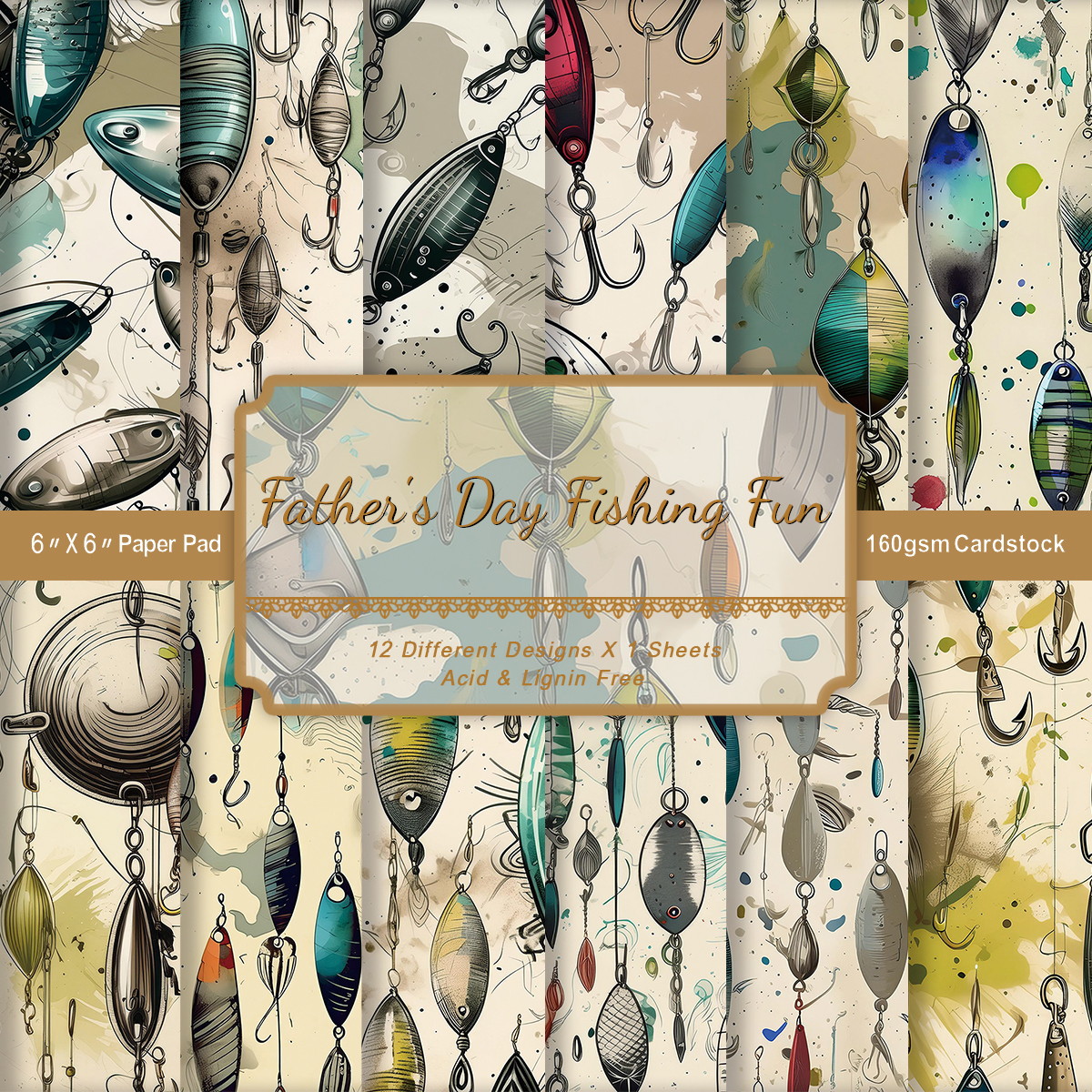 12pcs Vintage Fishing Lure Pat - Cardstock Paper Pack บทวิจารณ์และราคา