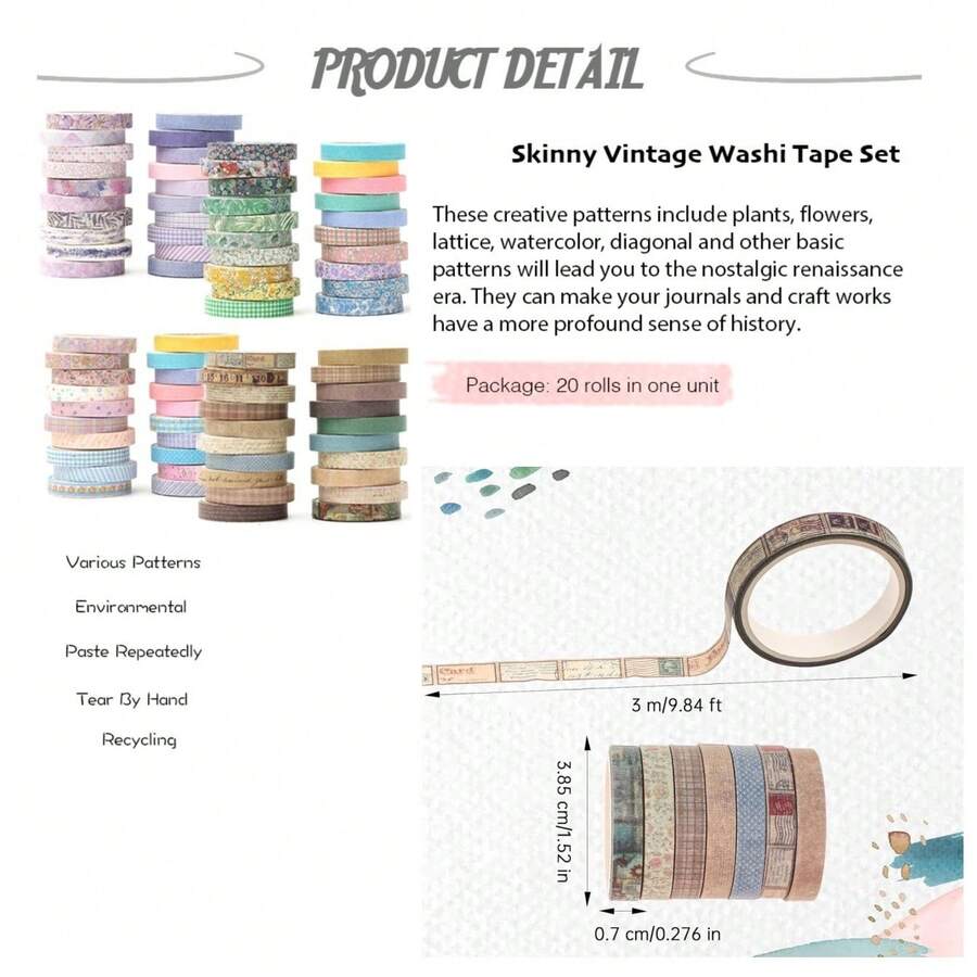 20Rolls Vintage Washi Tape Set - Washi Tape Set บทวิจารณ์และราคา